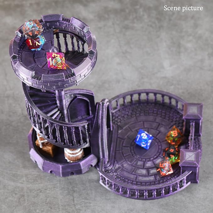 AUSPDICE Dice Tower Castle Retro DND Dice Rolling Tower and Tray for Dungeons and Dragons RPG Tabletop Games (Metallic Purple Color)