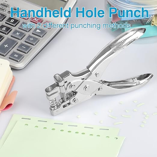 2 in 1 Badge Slot Hole Punch for ID Cards, Heavy Duty Hand Punch Metal Hole Puncher for PVC Material, Business Cards, Paper and Cardstock (5mm Round Hole &13mm X 3mm Slot Hole, Silver)