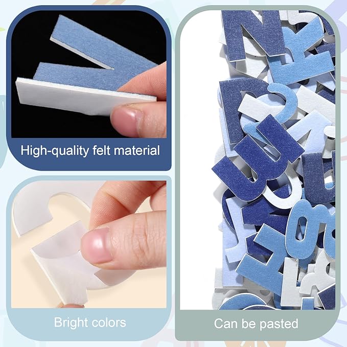 Breling 310 Pieces Felt Bulletin Board Letters Sticker with Number, 2" Bulk Self Adhesive ABC Upper Lowercase Sticky Letter for Christmas Gift Poster Bulletin Board Classroom(Blue Color)