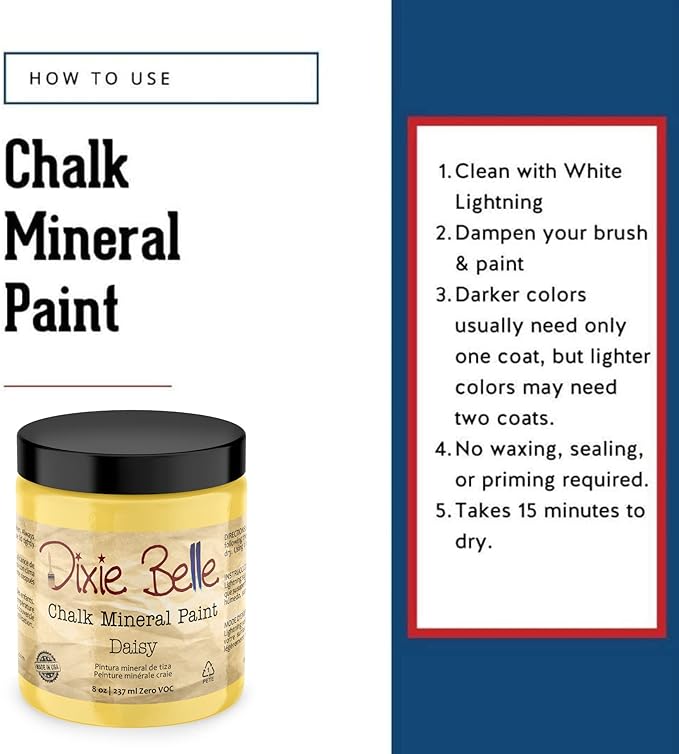 Dixie Belle Paint Company Chalk Finish Furniture Paint - Daisy (8oz) - Matte Vibrant Yellow Chic Chalk Mineral DIY Furniture Paint
