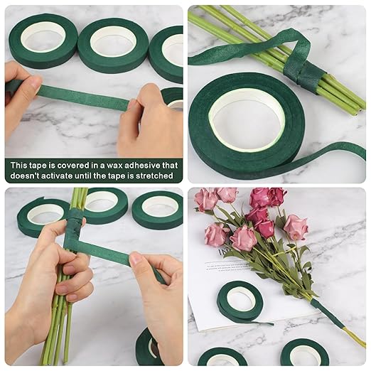12 Roll Floral Tape 1/2inch Flower Tape Dark Green, Floral Tapes for Bouquet Stem Wrapping and Floral Crafts, Wedding Bouquet