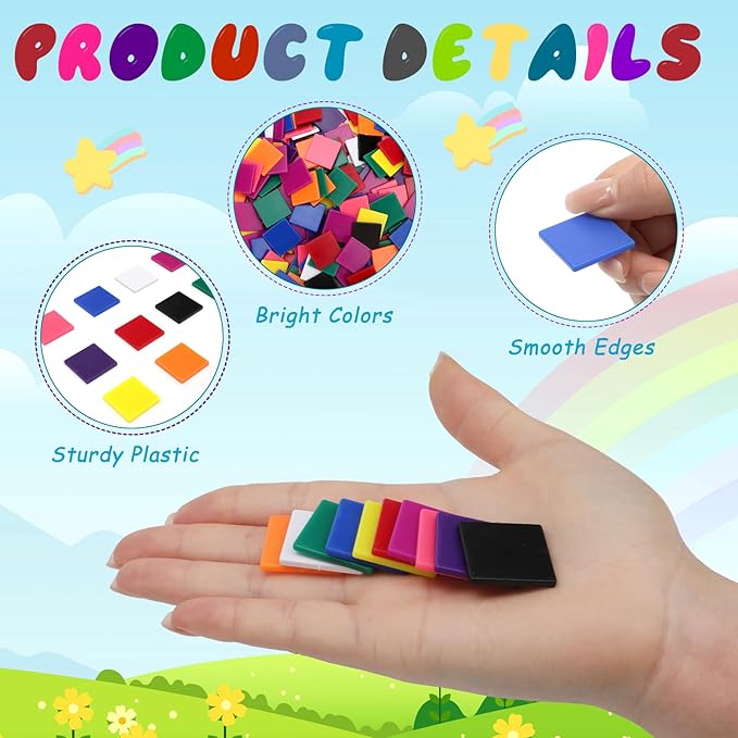 Coopay 1000 Pcs Plastic Square Color Tiles, Bingo Chips, Poker Chips, Color Sorting, Math Counters, Game Tokens, Counting Manipulatives for Kids Elementary School Classroom Learning Development Toys