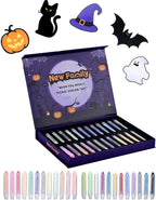 NewFamily Halloween Dustless Chalk Set - 24 Colors, Non-Toxic Washable Chalk with Spooky-Themed Magnetic Drawing Boards, Festive Gift for Kids & Toddlers