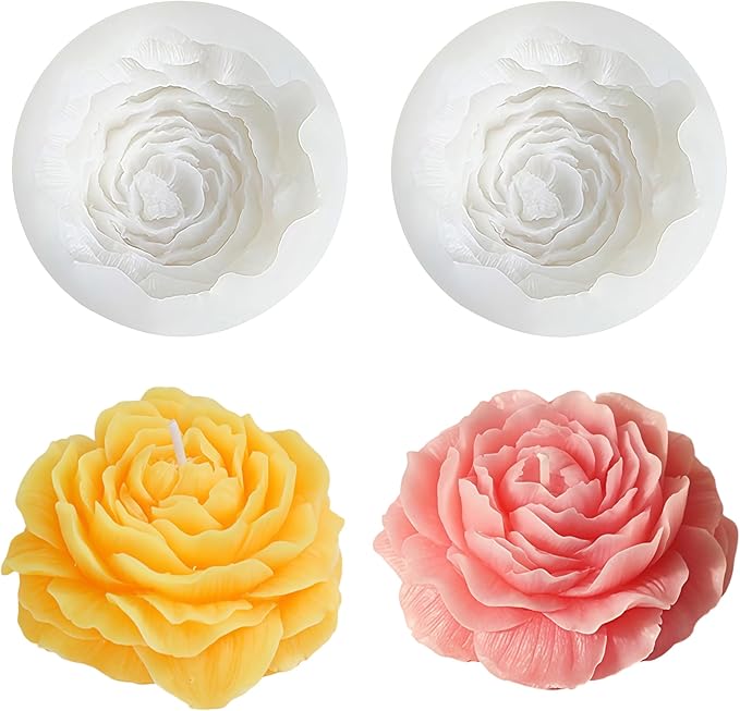 2PCS Peony Rose Flower Candle Silicone Mold Resin Soap Clay Chocolate Jelly Handmade Candle