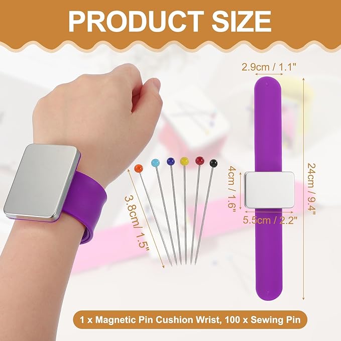 PATIKIL Magnetic Wrist Pin Cushions for Sewing, Magnetic Pin Cushion Magnetic Wrist Gel Band Holder Wristband Pincushion with Pins for Sewing Braiding Quilting Hair Clips, Purple