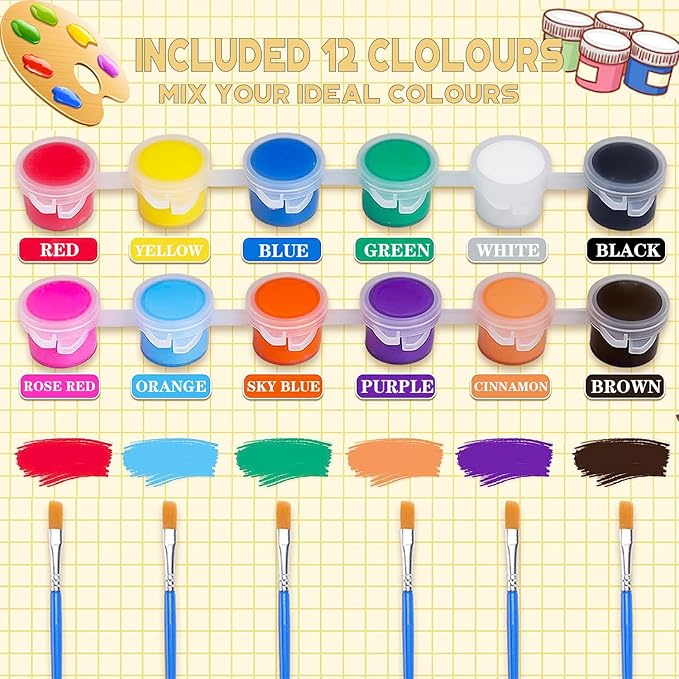 420 Pcs Washable Acrylic Paint for Kids Arts and Crafts, 30 Gouache Watercolor Paint Sets of 12 Colors for Party Classroom Painting Supplies, 30 Flat and 30 Pointed Brushes