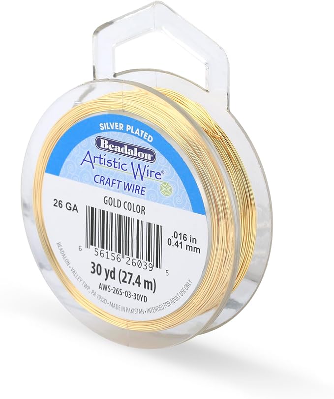 Artistic Wire, 26 Gauge Silver Plated Tarnish Resistant Colored Copper Craft Wire, Gold Color, 30 yd