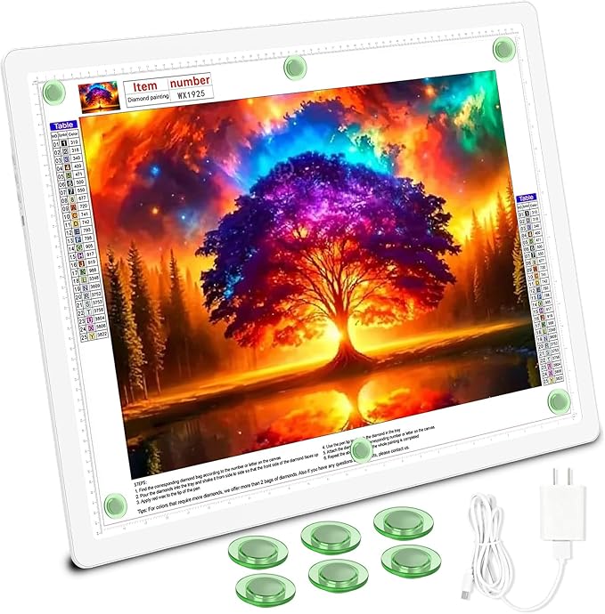 TOHETO Rechargeable Magnetic A2 Light Board 25.2''x18.4'', Large Diamond Painting Light Pad with Side Buttons, 3 Light Colors Light Box for Tracing and Drawing, Dimming LED Light Table for Sketching