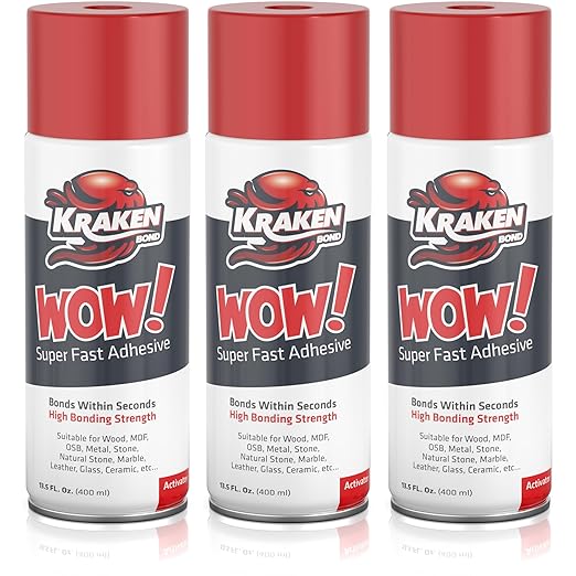 KRAKEN BOND Wow! Spray Adhesive Activator(3X13.5 Oz.) - Cyanoacrylate Super Glue Accelerator Spray for Plastic, Metal, Wood & PVC, CA Glue Activator | 3 Pack