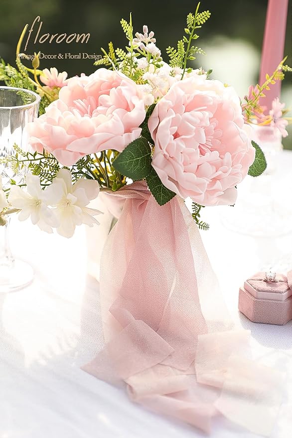 Floroom Artificial Flowers 16pcs 4" Blush Blooming Peonies Real Looking Foam Fake Peony with Stems for DIY Wedding Bouquets Pink Bridal Shower Centerpieces Floral Arrangements Party Tables Decorations