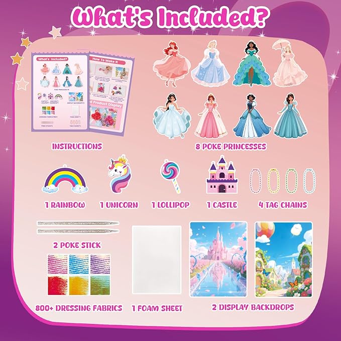 3 otters Poke in Art, Magical Princesses Party Favors Pretty Princess Game for DIY Crafts Birthday Gifts Classroom Prizes for Girls