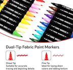 Fabric Markers Permanent for Clothes, 20 Colors Dual Tip with Fine and Chisel Tips Paint Pens for Clothing Canvas Tote Bags T-Shirt and Shoes, Non Toxic Ink for Kids and Adults