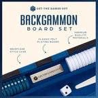 Get The Games Out Top Backgammon Set - Small Travel Size Classic Board Game Case - Best Strategy & Tip Guide (Blue, Small)