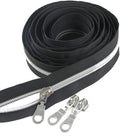 Leekayer #5 Silver Metallic Nylon Coil Zippers by The Yard Bulk 10 Yards Black Tape with 25pcs Silver Sliders for DIY Sewing Tailor Craft Bag(Black)