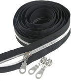 Leekayer #5 Silver Metallic Nylon Coil Zippers by The Yard Bulk 10 Yards Black Tape with 25pcs Silver Sliders for DIY Sewing Tailor Craft Bag(Black)