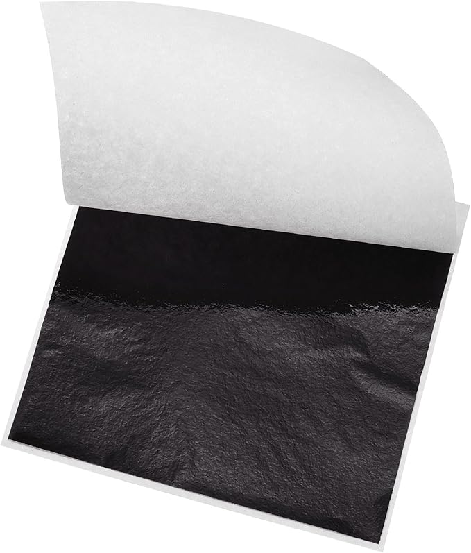 MECCANIXITY Gold Leaf Foil Sheet, Black Leaf Papers, 3.3 Inch x 3.1 Inch for Art Decoration, Sculptures, Painting, Pack of 150 Pcs