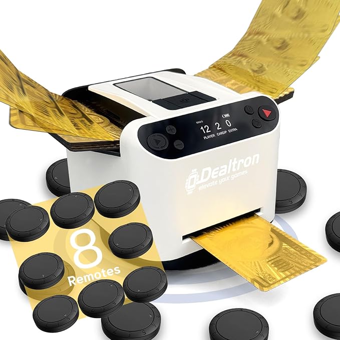 All-in-One Automatic Card Shuffler and Dealer,with 8 Remotes,Programmable Dealer,Card Shuffler 2 Deck,360° Rotation,Ultra Quiet,Rechargeable,up to 12 Players,for All Card Games (White&Black)