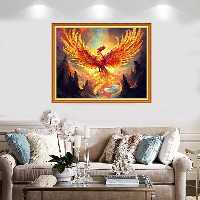 Redxing Stamped Cross Stitch Kits Full Range of Embroidery Starter Kits- Needlepoint Counted Cross Stitch Kits for Beginner Adults 11CT Printed Embroidery Kit-Fire Phoenix Mountains Rivers 16x20 inch
