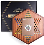 VAMSLOVE Large 17" Chinese Checkers Board Game for 2-6 Player Wooden Game Board, 16mm 60+12 Colorful Glass Marbles, Easy Grasping for Adults and Kids, w/Storage Drawer, Fun for Family Gathering