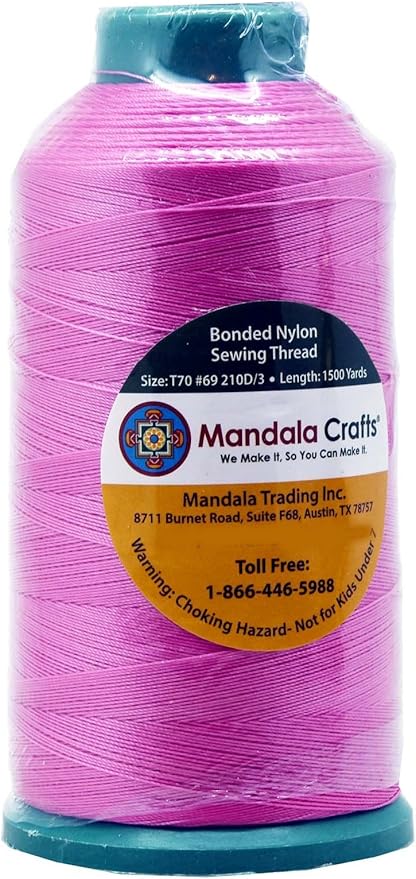 Mandala Crafts Bonded Nylon Thread Pink Heavy Duty Sewing Threads - 1500 YDs Size 69 210D T70 Tex 70 Thread for Leather Jeans Weaving Outdoor Marine Upholstery Threads