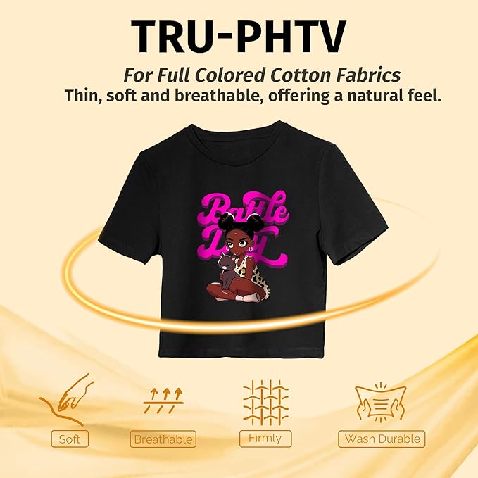 TransOurDream Tru-PHTV Printable Heat Transfer Vinyl for T Shirts (20 Sheets, 8.5x11) Full-Color Iron on Vinyl for Inkjet Printer Easy to Cut & Weed DIY Design