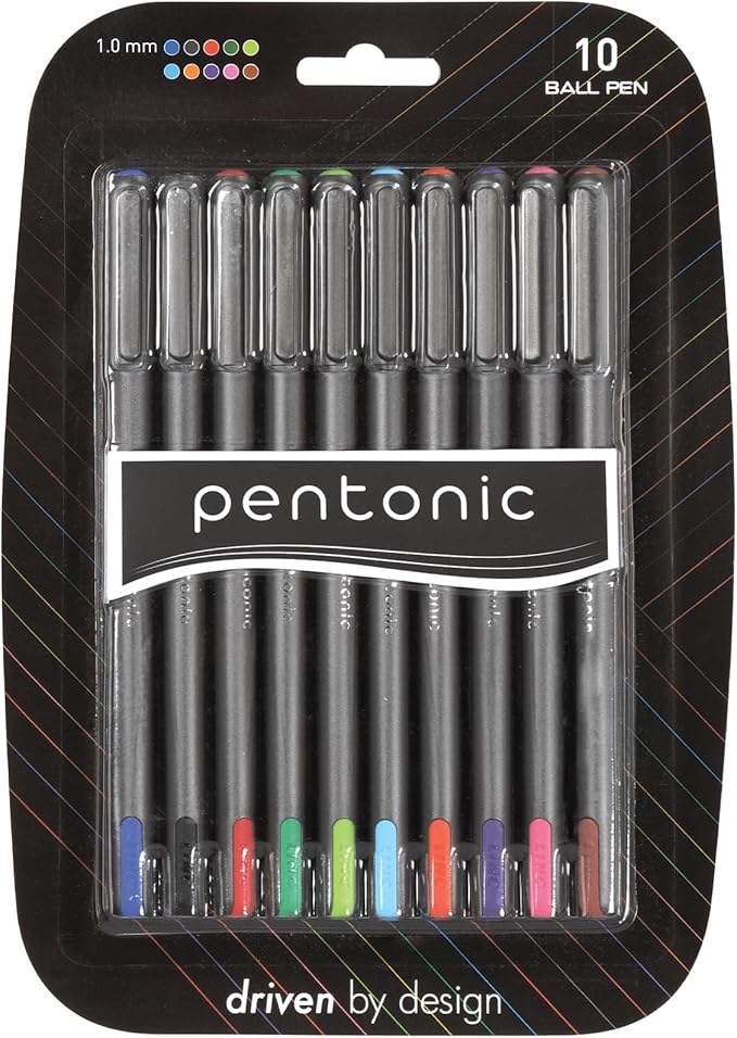 linc Pentonic Premium Ball Point Pen 1.0 mm Medium Point, 10-Count, Assorted Colors | Medium Point Featherlite Feel, Easy Flow Ink Technology, Sleek Matte Finish