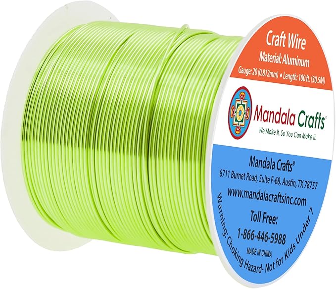 Mandala Crafts 20 Gauge Anodized Aluminum Craft Wire for Jewelry Making - 100 FT Colored Flexible Light Green Wire - Bendable for Bonsai Armature Crafting Sculpting