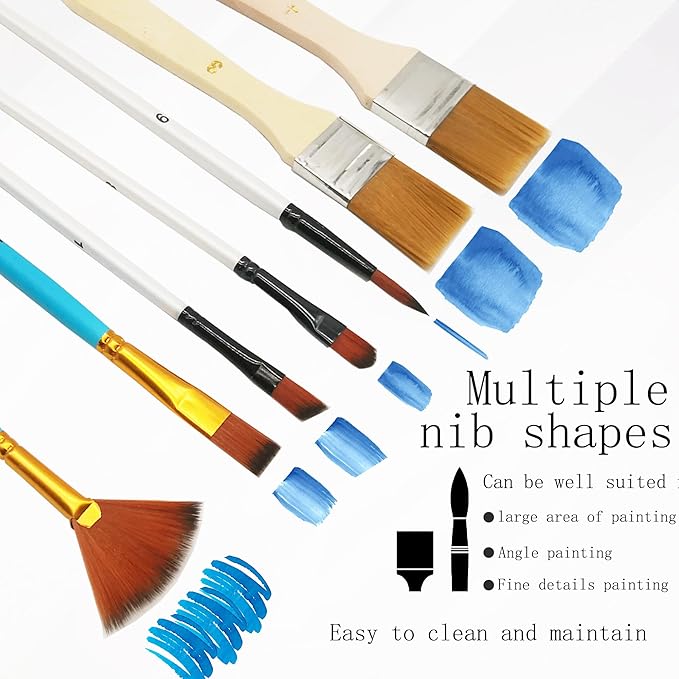 32 pcs Paint Brushes Set for Acrylic Painting,Watercolor,Oil，Inks，Gouache，Crafts, Brush Tip with Flat，Round, Angle，Filbert,Fan, Detail Brushes，Paint Brush Set for Artists and Beginners