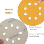 5-Inch 8-Hole Hook and Loop Sanding Discs 800-Grit Random Orbit Sandpaper, 50-Pack