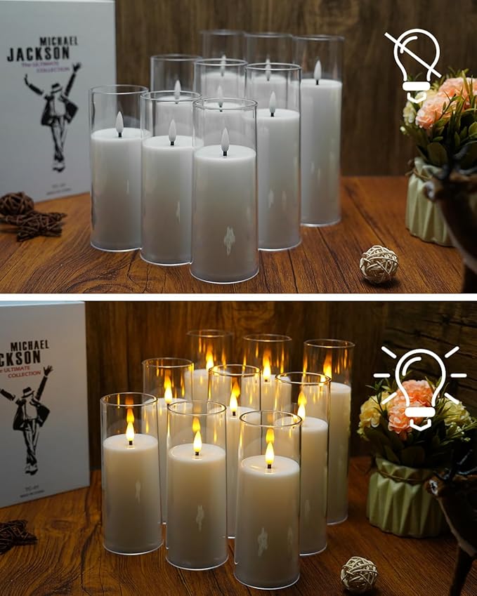 Flickering Flameless Candles Battery Operated with Remote and 2/4/6/8 H Timer Plexiglass Led Pillar Candles Pack of 9 (D2.3"xH 6"7"8")with Realistic Moving Wick Candles for Home Decor(White)