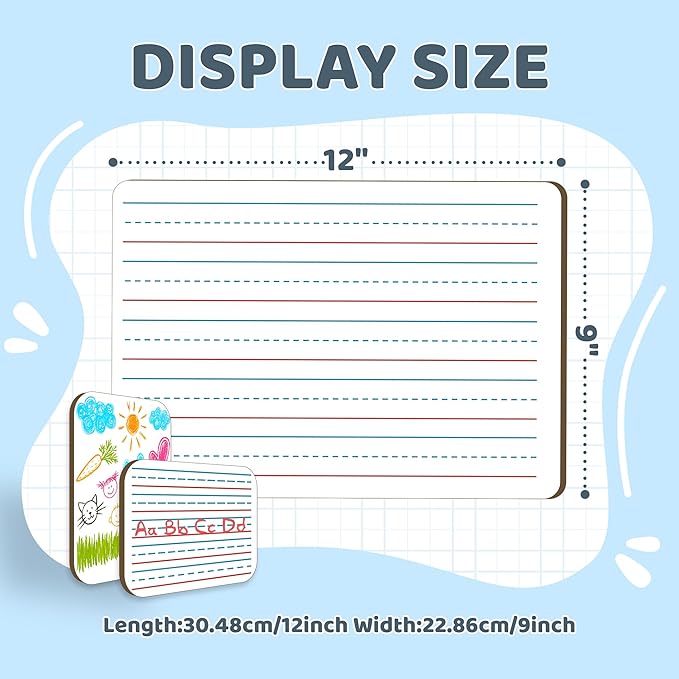White Board Dry Erase Boards Classroom Pack Mini White Boards 9" x12” Double Sided Personal Whiteboards for Students Teachers School Supplies Lapboards (2Pack line whiteboard)