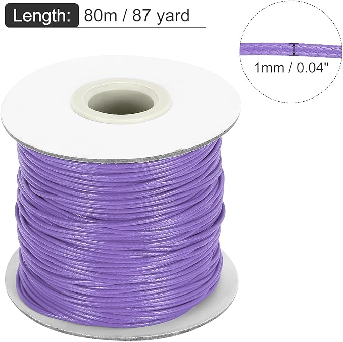 MECCANIXITY Waxed Cord 1mm Waxed Thread 87 Yard Wax String Leather Cord for Bracelet Making, Necklaces, Beading, Jewelry Making and DIY Crafts(Light Purple)