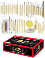 S & E TEACHER'S EDITION 42 Pcs Polymer Clay Tools, Air Dry Clay Tools, Clay Scultping Tools Double-Sided with Smooth Wooden Handles for Kids and Adults Pottery Craft, Carving, Molding, Modeling, Shaping
