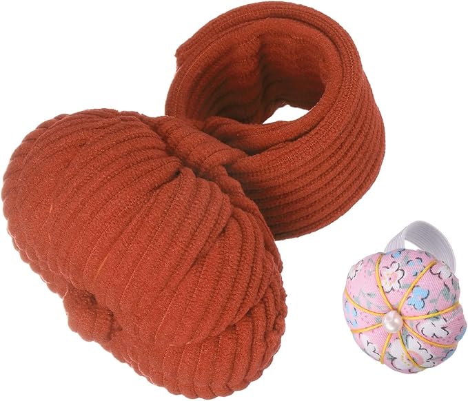 HARFINGTON Wrist Pin Cushions, Sewing Needle Pin Cushion Adjustable Strap with Elastic Strap Finger Ring Pincushions Fit All Wrist Sizes for Sewing Quilting Needlework DIY Crafts, Maroon/Pink