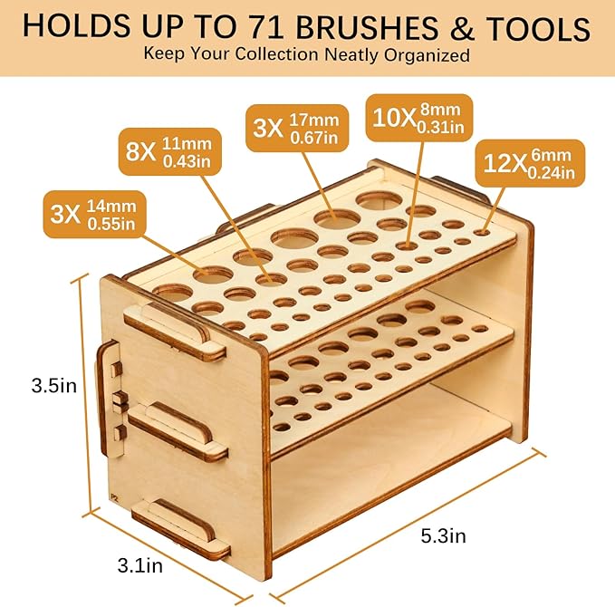 Paint Organizer with Brush Holder – 105-Bottle Holder with 6 Miniature Stands – Brush and Paint Storage for Miniature Painting