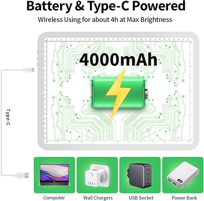 Zocelight Rechargeable A4 Light Board for Diamond Painting,Magnetic Bright Light Box for Tracing,Wireless LED Light pad with Physical Buttons,3 Colors,Dimmable 9000LUX Lightbox for Drawing,Sketching