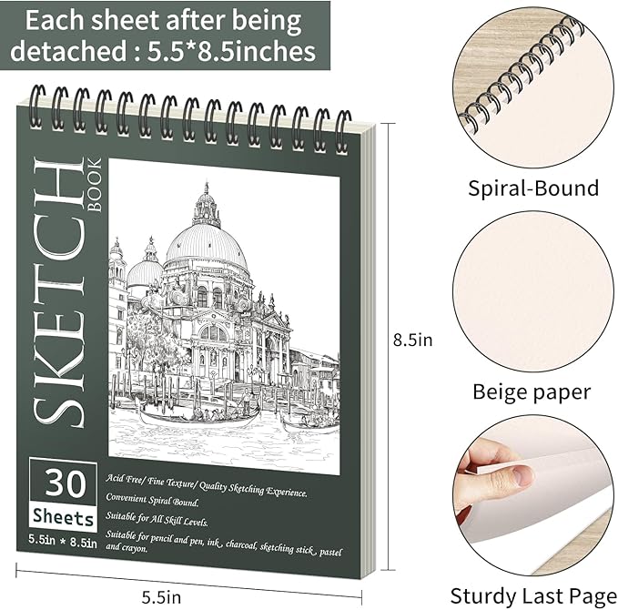 OSIMIG 10 Pack 5.5 * 8.5"" Sketch Books, 300 Sheet Drawing Paper, Mini Sketchbook for Kids, Drawing Pad, Top Spiral Bound Sketch Pad for Beginger, Adult Art Supplies, sumiaoben -10