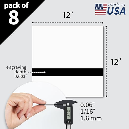 Trotec TroLase | 12"x12"x1/16", 8 Pcs | White/Black | 2 Ply | Modified Acrylic | Laser Engraving Double Color Plastic Sheet | Engraving Blanks for Laser, Saw, Guillotine | Made in USA