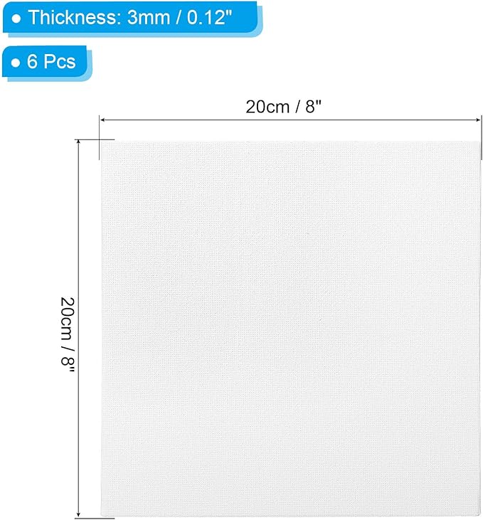 PATIKIL 8x8 Canvas Boards for Painting, 6 Pack 100% Cotton Square Triple Primed Stretched Blank Art Canvas Panel Bulk Thin for Acrylic, Oil, Tempera Paints, White