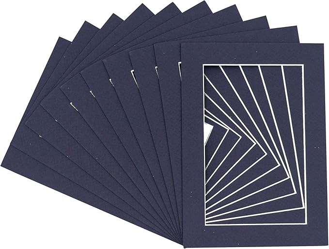 5x7 Mat for 8.5x11 Frame - Precut Mat Board Acid-Free Show Kit with Backing Board, and Clear Bags Navy 5x7 Photo Matte Made to Fit a 8.5x11 Picture Frame Matboard for Framing, Pack of 10 Mats