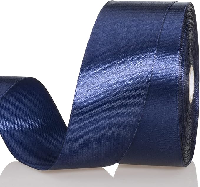 1 1/2 Inch Navy Solid Satin Ribbon, 50 Yards Craft Fabric Ribbon for Gift Wrapping Floral Bouquets Wedding Party Decoration