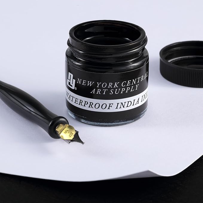 New York Central® India Ink 16oz Bottle - Make an Impact with Matte Black India Ink, Perfect for Artists, Calligraphy, Illustrations, & More!