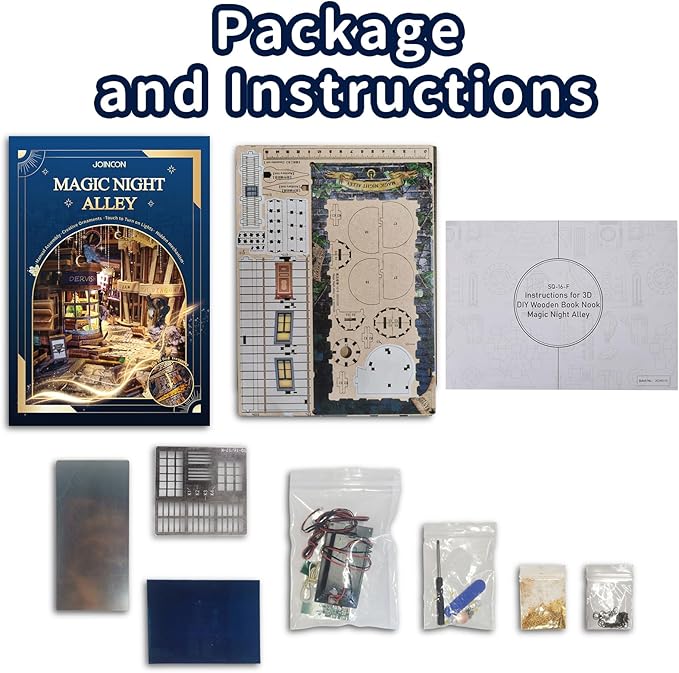 DIY Book Nook Kit,Dollhouse Booknook Bookshelf Insert Decor,3D Wooden Puzzles with LED Dust Cover,Book Nook Miniature Kit,Birthday Halloween Home Decor for Teen Adult-Magic Night Alley