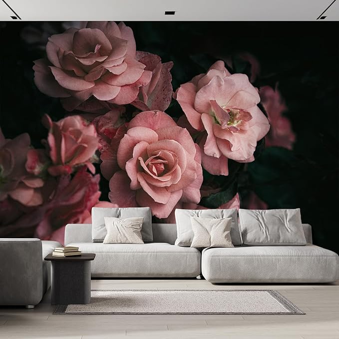 wall26 Removable Wall Sticker/Wall Mural Close Up Dark Rose Flower Blossoms Nature Wilderness Photography Decorative Botanical Relax/Calm Floral for Living Room, Bedroom, Office - 96x144 inches
