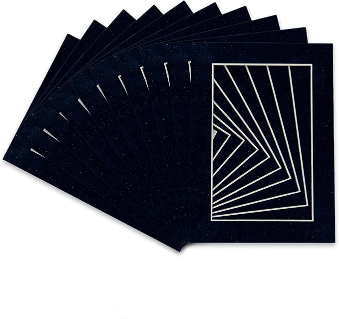 Pack of TEN 8x10 Mats Bevel Cut for 6x8 Photos - Acid Free Navy Suede Precut Matboards For Pictures, Photos, Framing - 4-ply Thickness