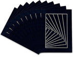 Pack of TEN 8x10 Mats Bevel Cut for 6x8 Photos - Acid Free Navy Suede Precut Matboards For Pictures, Photos, Framing - 4-ply Thickness