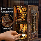 DIY Book Nook Kit 3D Puzzles for Adults Miniature House Kit Wooden Bookends Booknook Bookshelf Insert Decor with LED Lights Wood Crafts Gifts for Book Lovers - Serenity Coffee House
