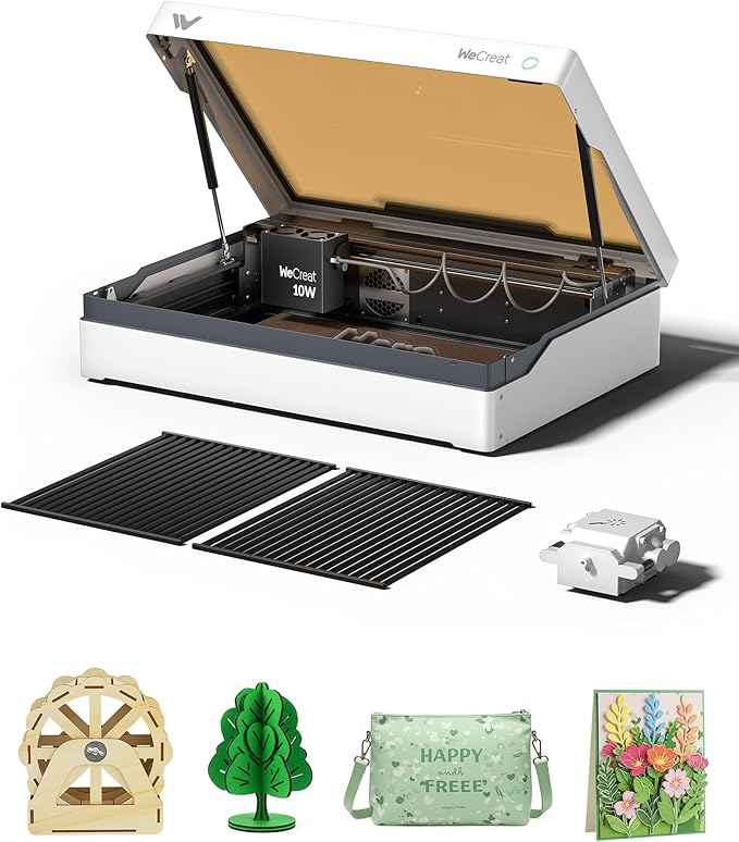 WECREAT Vista 10W Laser Engraver, 0.06 * 0.04mm Super Precision, 600mm/s Speed, with TopView Camera & Flip Laser, Compact Diode Laser Engraving Machine for Wood Cardboard Metal Jewelry Gifts Making