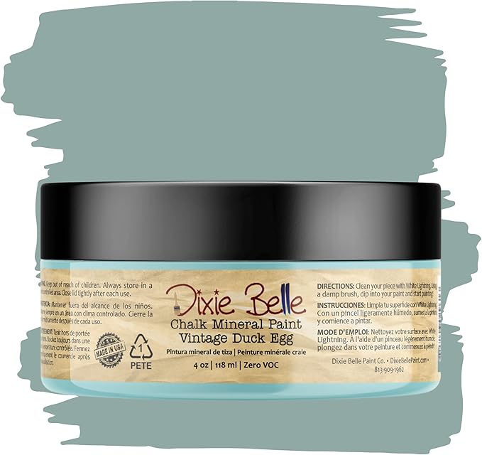 Dixie Belle Paint Company Chalk Finish Furniture Paint - Vintage Duck Egg (4oz) - Matte Light Blue Chic Chalk Mineral DIY Furniture Paint