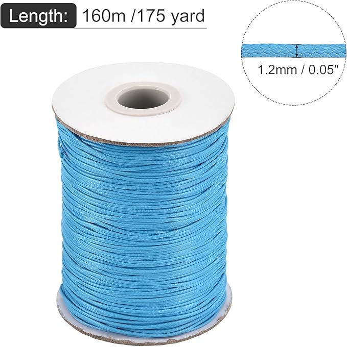 MECCANIXITY Waxed Cord 1.2mm Waxed Polyester Cord 175 Yard Wax String for Bracelet Making,Necklaces, Beading,Jewelry Making and DIY Crafts(Sky Blue)